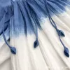 Blue and white gradient tie-dyed cool silk linen dress for women, floral style long dress tie-dyed Application Scenario